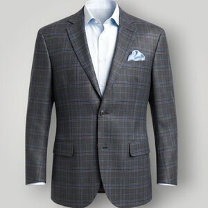 JOSEPH ABBOUD Mens Blazer Sport Coat 2-Button Jacket Plaid Gray 40R Italian Wool